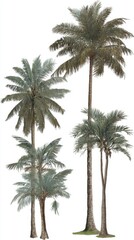 Palm trees stand tall against a white backdrop, showcasing their lush fronds in a serene tropical scene