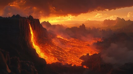 Fototapeta premium Volcanic landscape at sunset