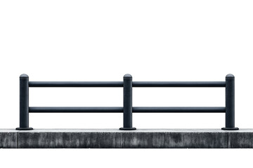 Obraz premium A sturdy metal railing with vertical posts and horizontal bars mounted on a concrete base.