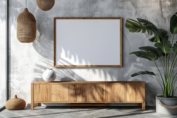 High Definition Image of Wooden Furniture Interior Design of Modern Mockup White Wall