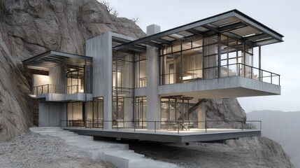 Cliffside Haven Modern Home Blends Seamlessly with Mountain Landscape.
