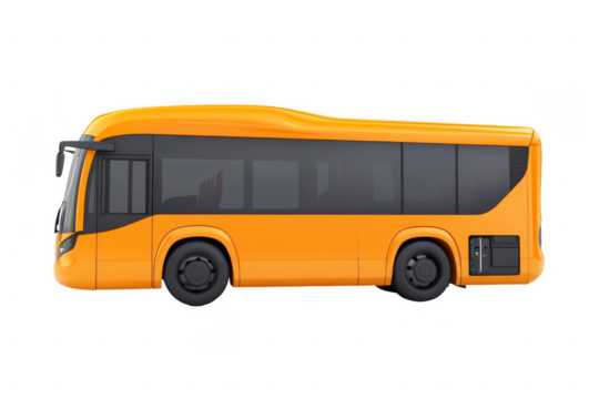 A modern yellow city bus with large windows and sleek design, viewed from the side.