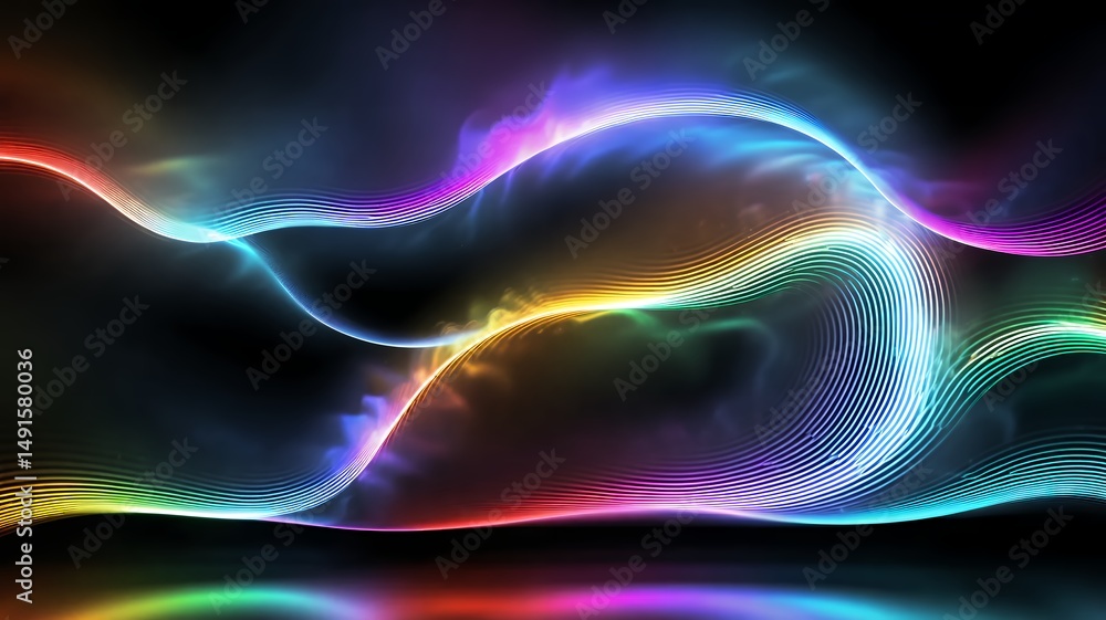 Poster abstract neon waves dynamically glow, creating a vibrant and mesmerizing futuristic design element.