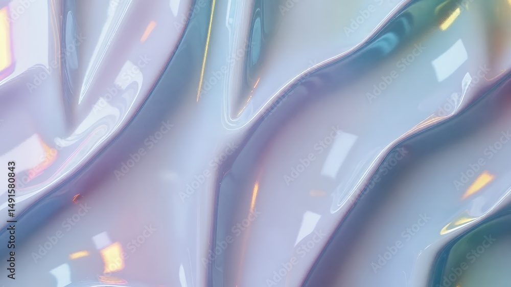 Poster abstract waves of translucent material create a soothing and modern, flowing background effect.
