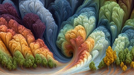Obraz premium Whimsical Autumn Fractal Forest swirling colors.