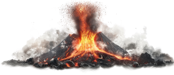 Erupting volcano with fiery lava and smoke.