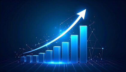 A futuristic graph showing an upward trend, symbolizing growth and progress in data visualization and analytics