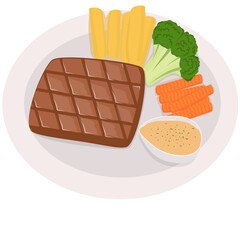 Delicious Grilled Steak Dinner with Vegetables and Sauce