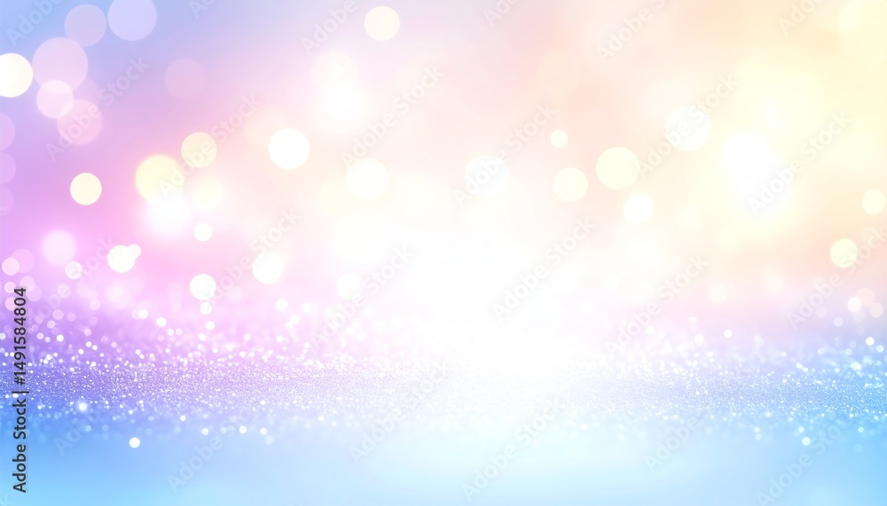 Poster A soft, dreamy background featuring colorful bokeh lights and a sparkling surface, creating a whimsical and ethereal atmosphere