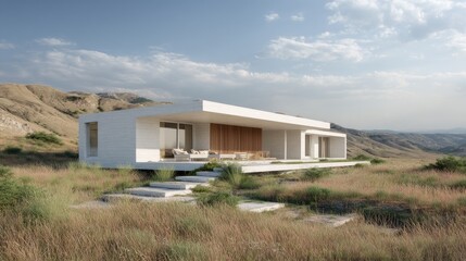 Modern Desert Oasis Architectural marvel blending seamlessly with natures beauty.