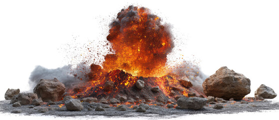 Volcanic eruption with lava and smoke explosion.