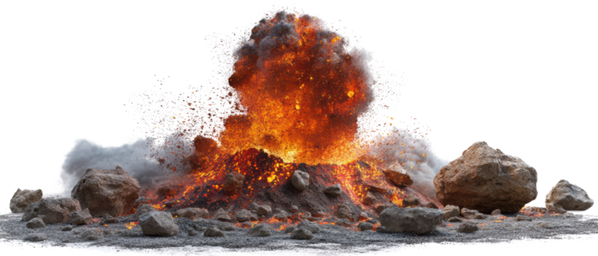 Volcanic eruption with lava and smoke explosion.