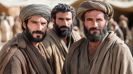 Afghan men market portrait.