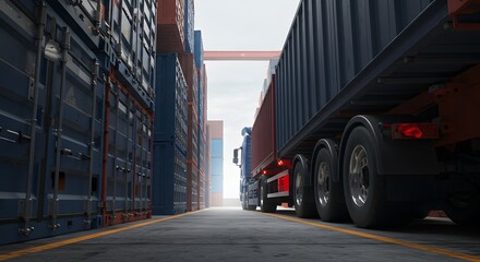Naklejka premium Cargo Truck and Shipping Containers at Depot
