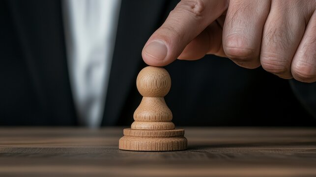 Hand Moving Wooden Chess Pawn on Dark Wooden Table