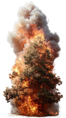 Tree engulfed in flames during wildfire.