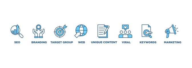 Content is king banner web icon set vector illustration concept with icon of seo, branding, web, target group, unique content, keywords, marketing, viral and ranking icons infographic symbol