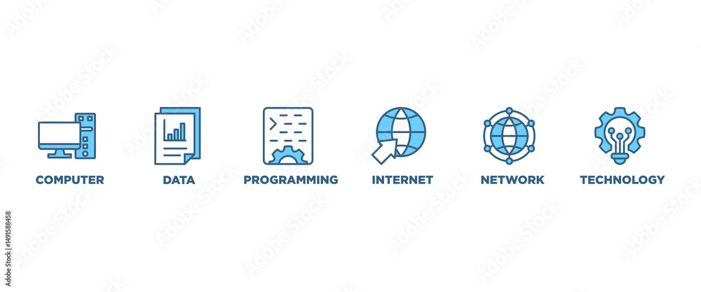 Poster information technology banner web icon set vector illustration concept with icon of computer, data, 