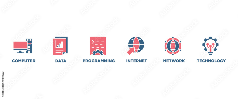 Poster information technology banner web icon set vector illustration concept with icon of computer, data, 