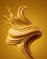 Peanut butter splash macro shot on yellow background studio shot food photography product shot