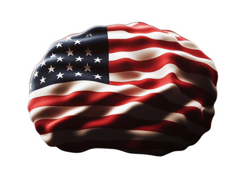 American flag pattern overlays a brain shape, reflecting ligence and national identity in the nation.