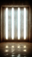 Four Fluorescent Lights in Concrete Niche Industrial Style Interior Design Architecture Photography