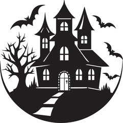 black haunted house silhouette vector, logo haunted house vector illustration, haunted house clipart vector, haunted house icon