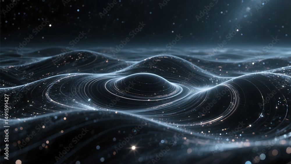 Aufkleber black background with futuristic lightwave grid, suitable for modern digital interfaces or abstract 