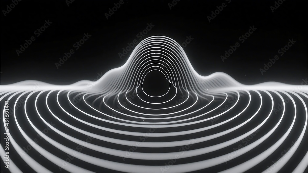 Poster black background with symmetrical wave pulses, suitable for audio visualizations, modern tech themes