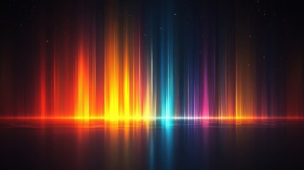 Colorful lights reflect, dark background, digital art