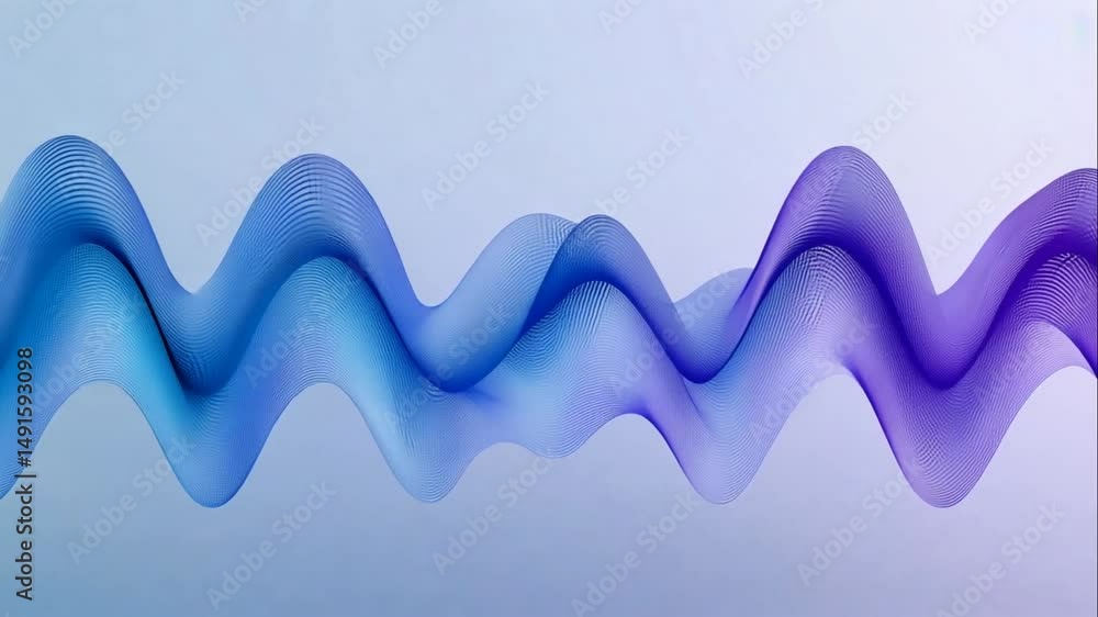 Poster abstract wavy lines in shades of blue and purple. soft, flowing forms create a dynamic visual effect