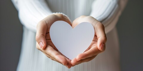 Fototapeta premium A person holding a white heart in their hands.