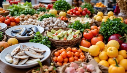 Vibrant Display of Fresh Fruits and Vegetables at a Local Market with Colorful Ingredients