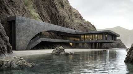 Fototapeta premium Cliffside Concrete Dream Modern Home Meets Oceans Edge.