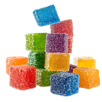 Colorful Gummies Candy Cubes on transparent background