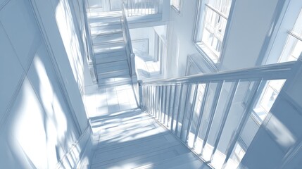 Obraz premium Dreamy White Staircase to Light with an Abstract Architectural Vision.