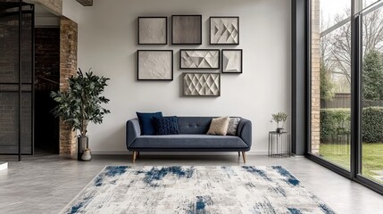 Contemporary living room interior design with modern art.