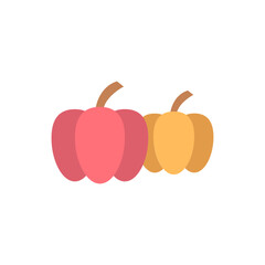 Stylized bell pepper pair in varied vibrant hues on transparent background