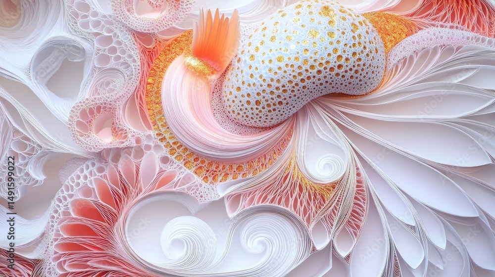 Poster intricate paper art design with swirls and delicate patterns.