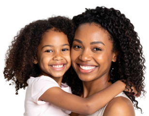 Affectionate Mother and Daughter Hugging, Smiling Together, Transparent Background