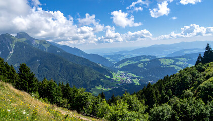 Fototapeta premium Breathtaking view of lush green mountains and deep valleys