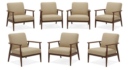Beige mid century modern armchairs set