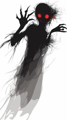 Fototapeta premium Sinister shadowy figure isolated on white conceptual fantasy illustration