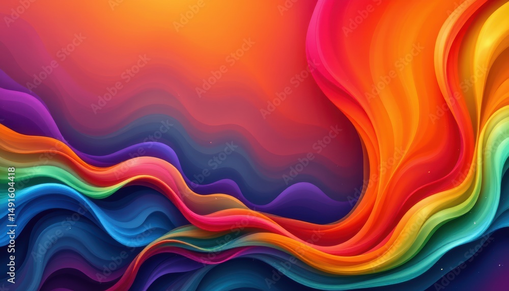 Poster a vibrant abstract image featuring colorful, flowing waves blending seamlessly with warm and cool to