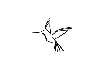 Obraz premium Minimalist Outline Illustration of a Hummingbird in Flight with Elegant Lines