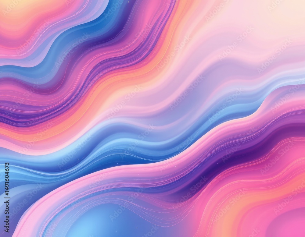 Poster soft pastel waves and flowing abstract lines create a dreamy, colorful background with a tranquil ae