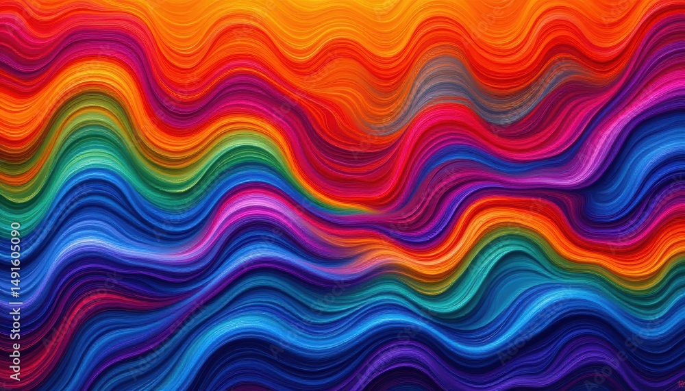 Poster vibrant, wavy multicolored lines create an abstract, energetic pattern resembling flowing layers of 