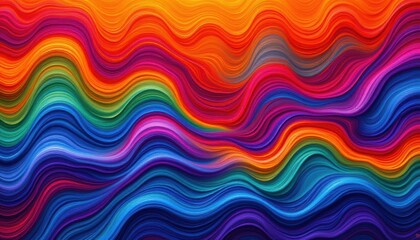 Fototapeta premium Vibrant, wavy multicolored lines create an abstract, energetic pattern resembling flowing layers of color.