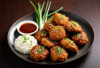 Plate food table with rice and sauce