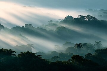 Mysterious amazon forest fog rising at dawn nature photography tropical rainforest ethereal landscape aerial view